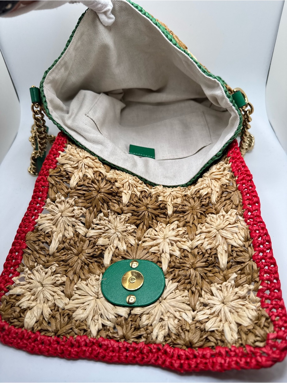 Gucci GG Marmont Flap Raffia Chain Shoulder Bag - Picture 7 of 11
